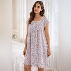 Eileen West Sleeveless Floral Nightgown Chemise Size M Red White Sleep Cottage